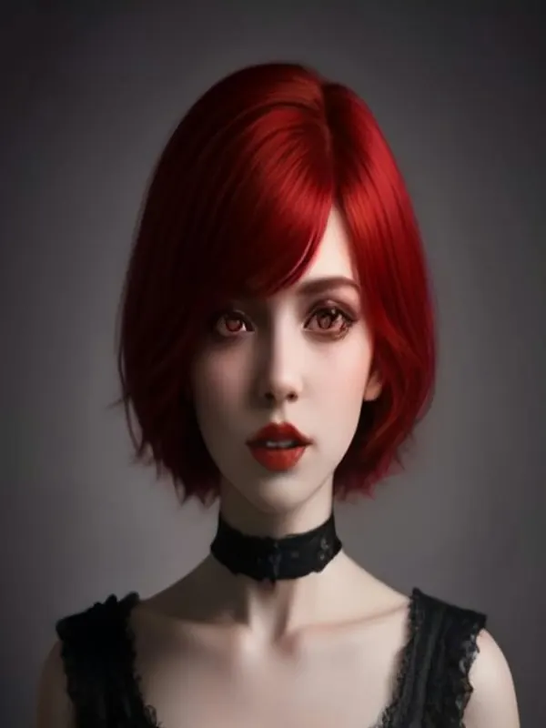 Retrato ilustrativo de vampira de pelo rojo con maquillaje oscuro