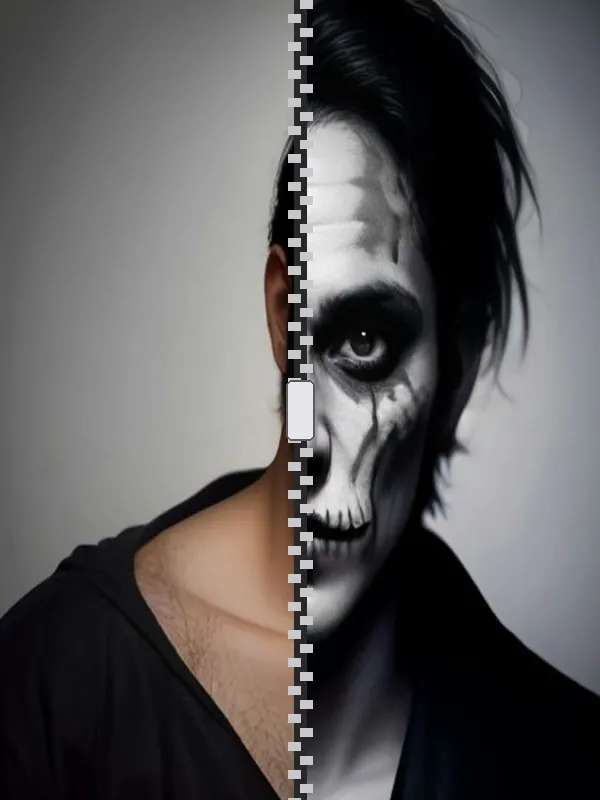 AI Halloween makeup without face paint — AI-generated example · fictional person